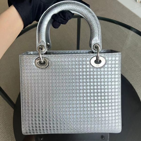 Dior Lady Medium - Metallic Micro-cannage Silver Hardware Fashion