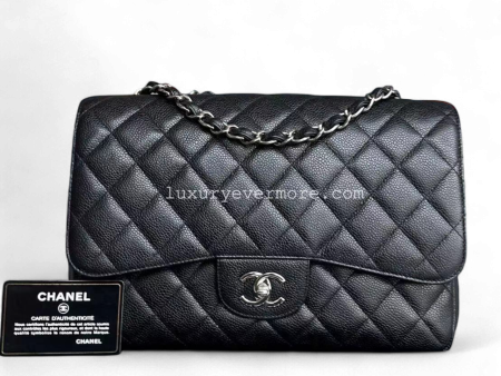 Chanel Classic Flap Jumbo - Caviar Singel Flap Quilted Calfskin Black Silver Hardware Series 13 For Discount