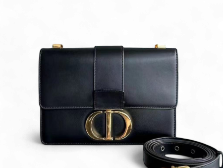 Dior 30 Montaigne - Smooth Calfskin Black Golden Hardware with Strap Online Hot Sale