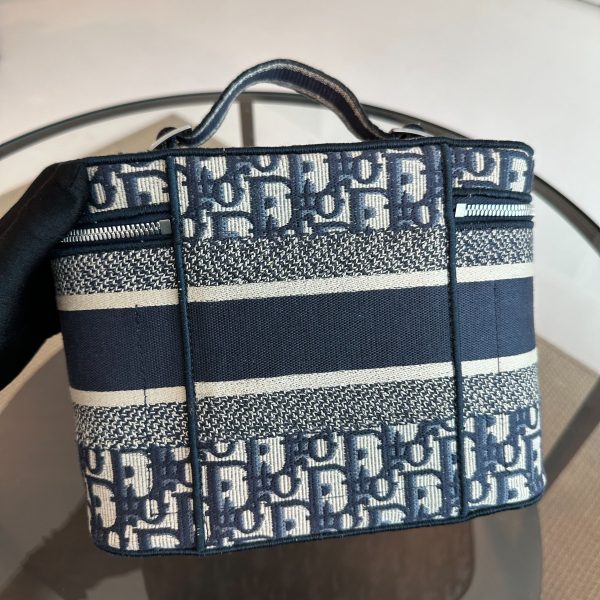 Dior Vanity - Oblique Embroidery Top Handle Bag In Jacquard Blue SHW For Sale