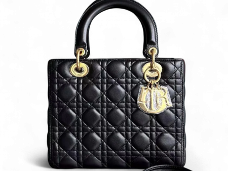 Dior Lady Medium Cannage Lambskin Black GHW For Sale