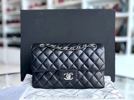 *2019 Receipt* Small Double Flap 23CM Quilted Lambskin Black Silver Hardware Series 27 Discount