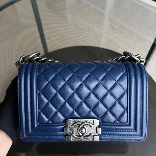 Chanel Boy Small - Quilted Lambskin Dark Blue Ruthenium Silver Hardware Series 21 Online