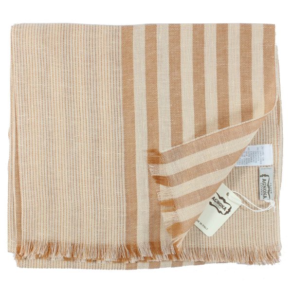 Agnona Scarf Rust Orange Beige Stripes - Linen Cashmere Silk Shawl FINAL SALE Online Sale