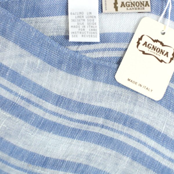 Agnona Scarf Dark Blue White Stripes Design - Linen Silk Shawl FINAL SALE Online Hot Sale