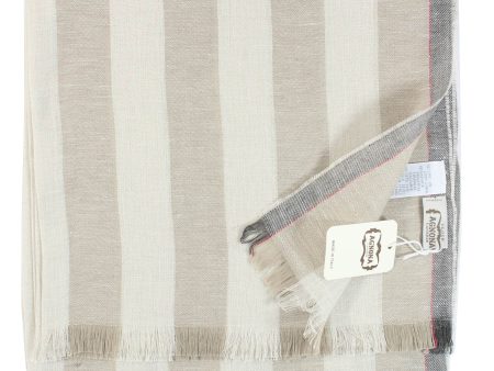 Agnona Scarf Taupe Gray Striped Design - Luxury Linen Cashmere Shawl FINAL SALE Online now