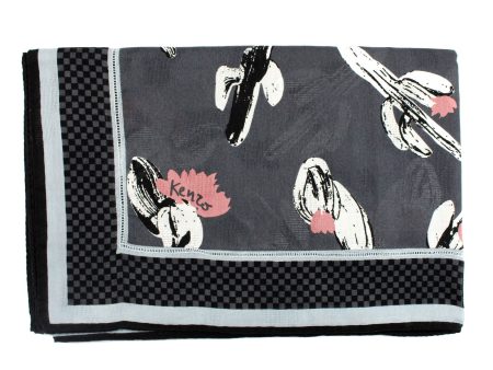 Kenzo Scarf Gray Cactus & Logo Design - Large Wrap - FINAL SALE on Sale