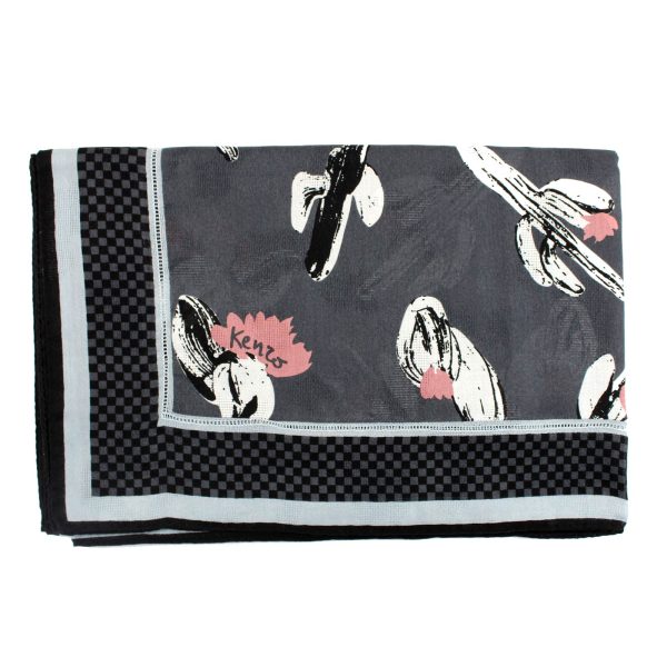 Kenzo Scarf Gray Cactus & Logo Design - Large Wrap - FINAL SALE on Sale