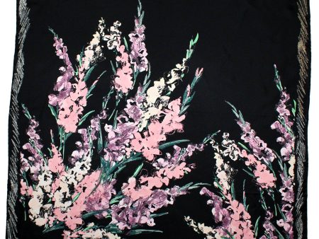 Ungaro Scarf Black Pink Green Abstract Floral - Twill Silk Square Foulard BLACK FRIDAY SALE Supply