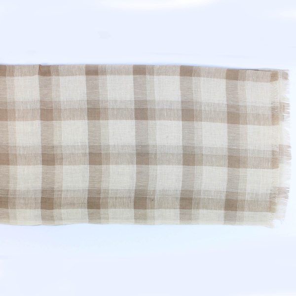 Agnona Scarf Beige Check Cashmere Linen Shawl  SALE Online