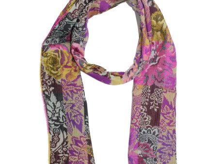 Kenzo Scarf Purple Pink Floral Design - Wool Silk Shawl Fashion