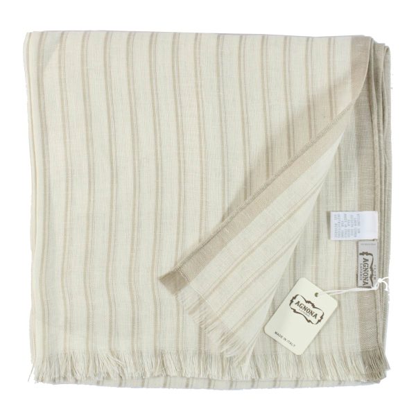 Agnona Scarf Beige Stripes Lightweight Linen Silk Shawl FINAL SALE on Sale