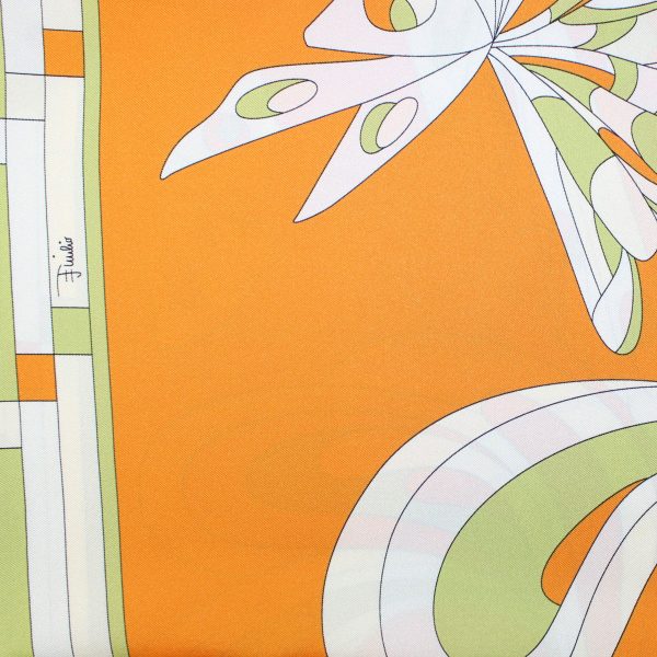 Emilio Pucci Scarf White Orange Olive Butterfly - Twill Silk Square Foulard Hot on Sale