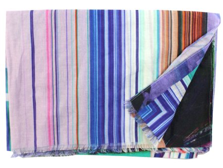 Christian Lacroix Scarf Original Print Blue Pink Green Stripes Cotton Shawl SALE Discount