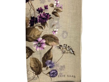 Elie Saab Scarf Taupe Floral Design - Wool Designer Shawl Supply