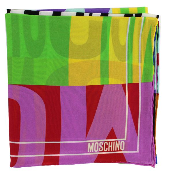 Moschino Scarf Colorful Logo Design - Large Square Silk Foulard - 2024 Collection Cheap