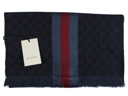 Gucci Scarf GG Gray Web Stripe Verbiere - Wool Silk Jacquard Shawl SALE Discount