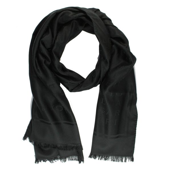 Bvlgari Scarf Black Logomania Design - Twill Silk Shawl SALE For Sale