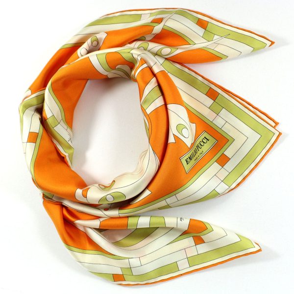 Emilio Pucci Scarf White Orange Olive Butterfly - Twill Silk Square Foulard Hot on Sale