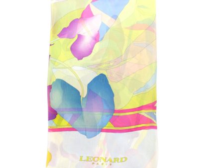 Leonard Paris Scarf Yellow Blue Pink Floral Design - Chiffon Silk Shawl Online Hot Sale