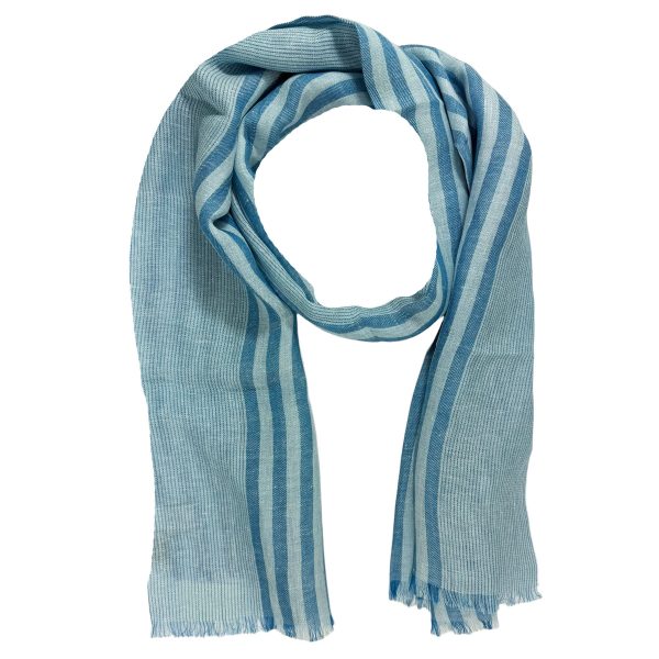 Agnona Scarf White Aqua Stripes Lightweight Linen Silk Cashmere Shawl FINAL SALE Fashion