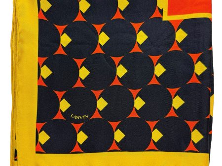 Lanvin Scarf Signature Black Yellow Orange Design - Twill Silk Designer Scarf Sale