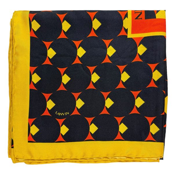 Lanvin Scarf Signature Black Yellow Orange Design - Twill Silk Designer Scarf Sale