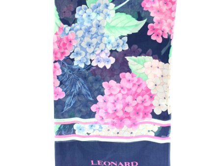 Leonard Paris Scarf Dark Blue Pink Blue Floral - Chiffon Silk Shawl Online now