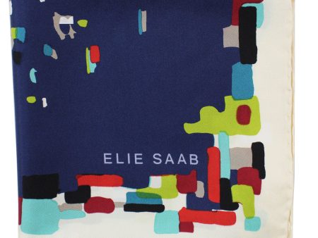 Elie Saab Scarf Midnight Blue Multi Color Design - Twill Silk Square Foulard SALE Hot on Sale