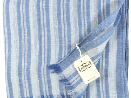 Agnona Scarf Dark Blue White Stripes Design - Linen Silk Shawl FINAL SALE Online Hot Sale