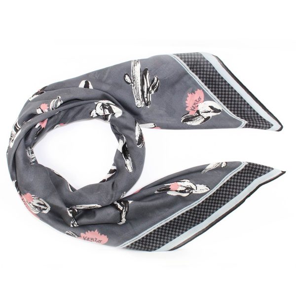 Kenzo Scarf Gray Cactus & Logo Design - Large Wrap - FINAL SALE on Sale