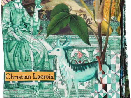 Christian Lacroix Scarf Aqua Green Brown Novelty - Large 36 Inch Square Twill Silk Scarf Cheap