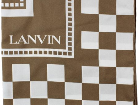 Lanvin Scarf Taupe White Check Design - Twill Silk Scarf SALE Supply