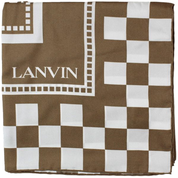 Lanvin Scarf Taupe White Check Design - Twill Silk Scarf SALE Supply