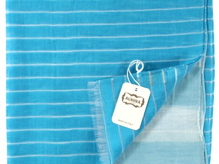 Agnona Women Scarf Aqua Blue Stripes Design - Luxury Linen Silk Shawl FINAL SALE Fashion