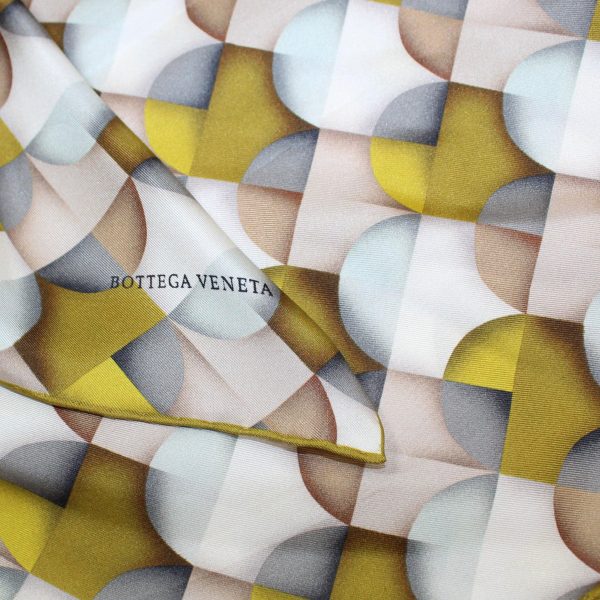 Bottega Veneta Scarf Olive Taupe Gray White Geometric - Twill Silk 36  Square Scarf SALE Online