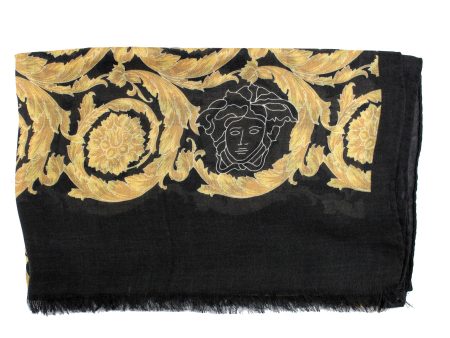 Versace Scarf Black Gold Baroque & Medusa  - Modal Cashmere Shawl Cheap