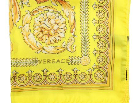 Versace Silk Scarf Yellow Signature Baroque & Skull - Large 36 Inch Square Scarf Fashion