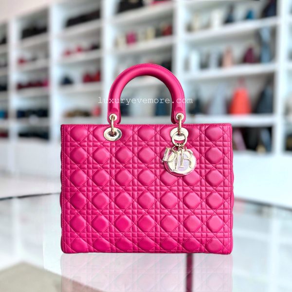 Lady Large Cannage Lambskin Hot Pink Gold Hardware Cheap