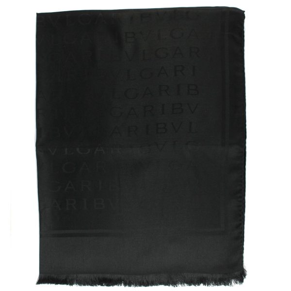 Bvlgari Scarf Black Logomania Design - Twill Silk Shawl SALE For Sale