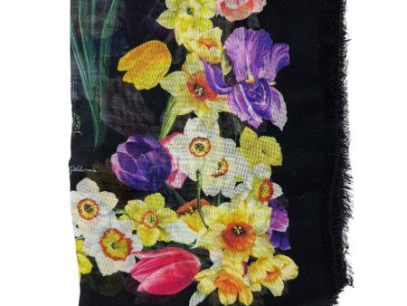 Dolce & Gabbana Scarf Black Floral Extra Large Square Cashmere Silk Shawl Online