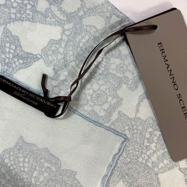 Ermanno Scervino Scarf Metal Blue Gray Ornamental Design - 27  Square Twill Silk Scarf SALE Online now