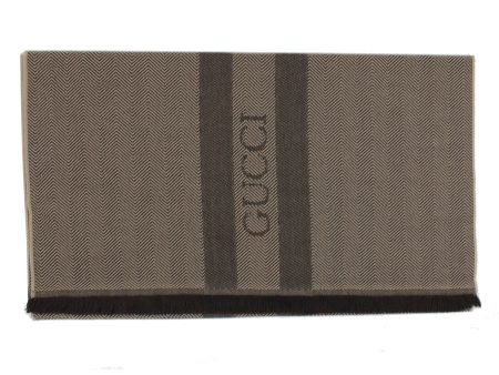 Gucci Scarf Beige Brown Herringbone - Wool Designer Shawl SALE Online now