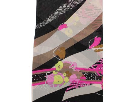 Leonard Paris Scarf Black Cream Pink Floral - Chiffon Silk Shawl SALE Fashion