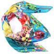 Christian Lacroix Scarf Teal Floral Design - Silk Square Foulard For Sale