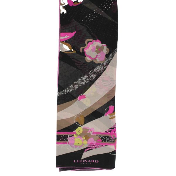 Leonard Paris Scarf Black Cream Pink Floral - Chiffon Silk Shawl SALE Fashion