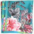 Christian Lacroix Scarf Teal Floral Design - Silk Square Foulard For Sale