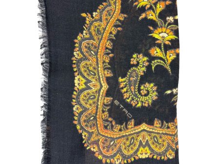 Etro Scarf Black Gold Floral Ornamental Design - Cashmere Shawl SALE on Sale