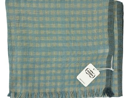 Agnona Scarf Seafoam Gray Check - Linen Silk Shawl For Sale