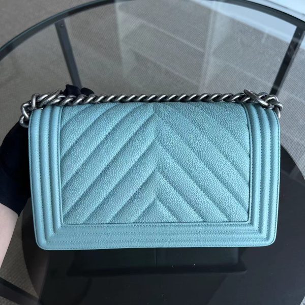 *2019, Series 29* Caviar Old Medium 25CM Chevron Grained Calfskin Light Baby Blue No 29 Supply